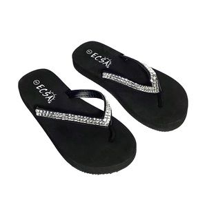 ECSA | Girls Black Sandals with Rhinestone Accents